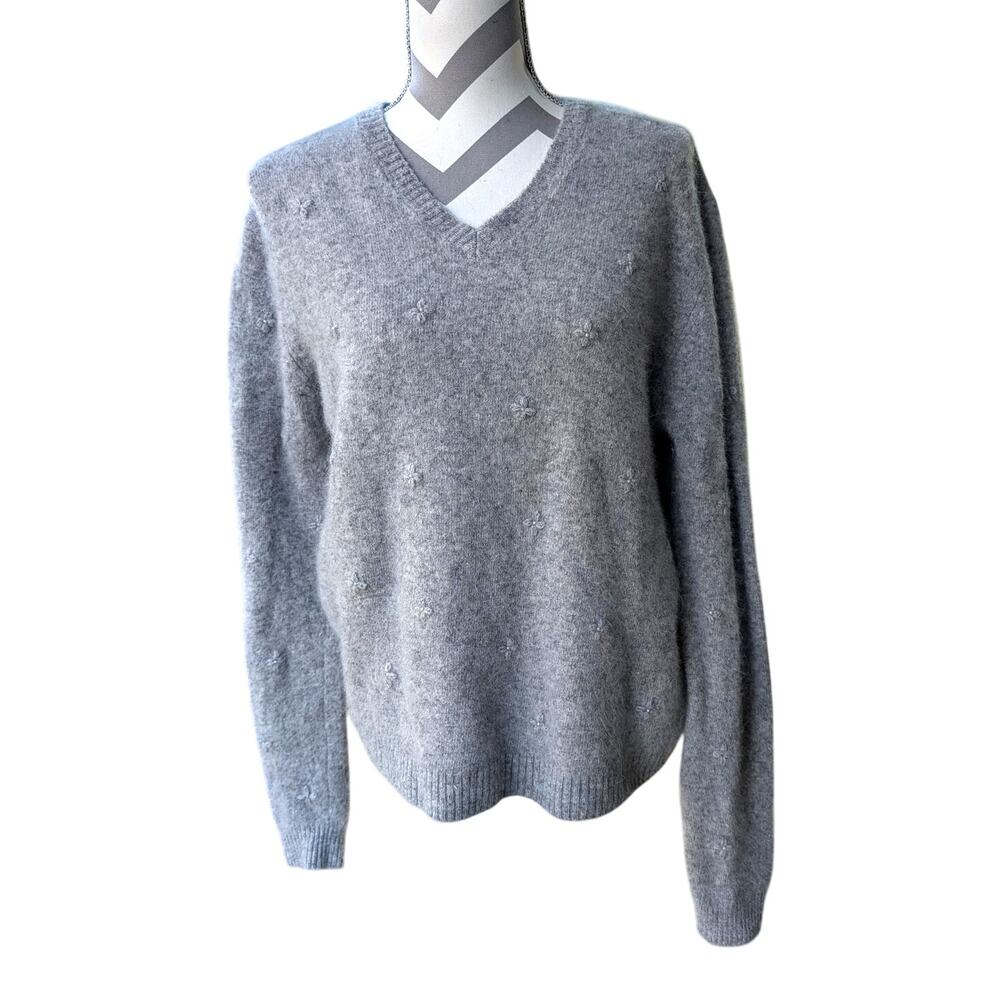 Vintage Paul Harris Lambswool Angora Gray V neck XL Cardigan Sweater Soft Girl